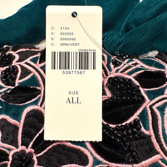 Anthropologie Medium Black, Pink and Green Floral Velvet Beaded Handbag NWT - Picture 10 of 12